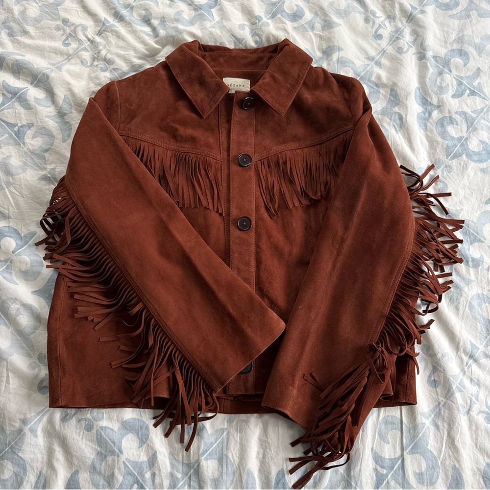 Sezane Fringe Suede Jacket - Size US 8 - Picture 2 of 9